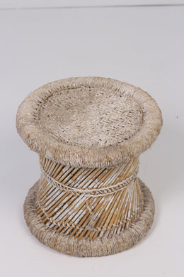 Weathered white cane stool  1.5'x 1.5'ft - GS Productions