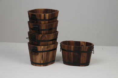Brown & Black Aged Oak Wood Barrel Buckets/Planter 7