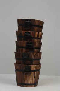 Brown & Black Aged Oak Wood Barrel Buckets/Planter 7" x 5" - GS Productions