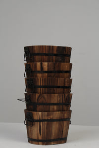 Brown & Black Aged Oak Wood Barrel Buckets/Planter 7" x 5" - GS Productions