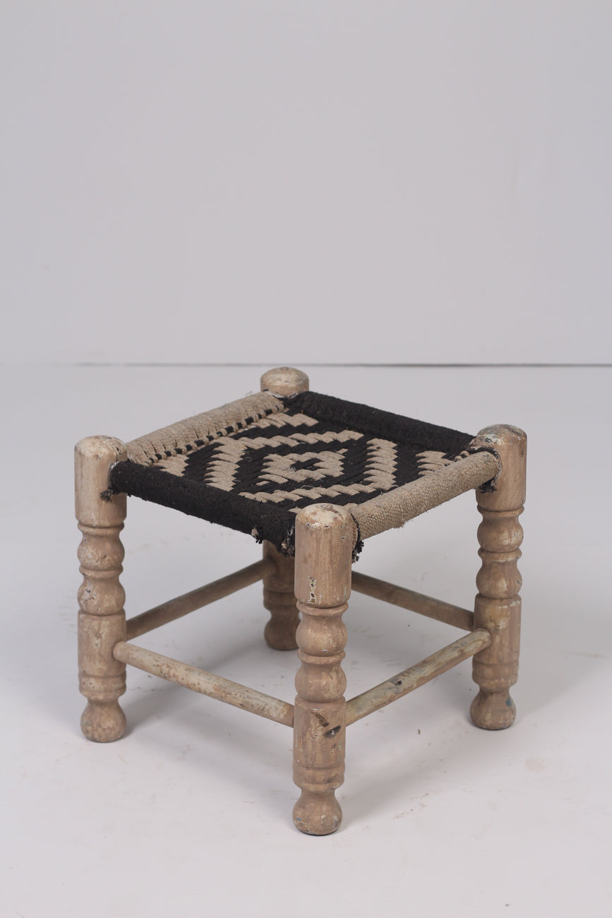 Black & beige weaved stool 1.5'x 1.5'ft - GS Productions