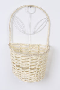 Set of 2 White & Off-White Metal Wall Hanging Weaved Basket 6" x 11" - GS Productions