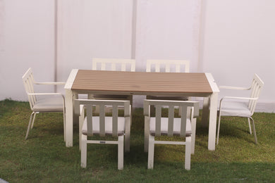 Set of 6 White & brown outdoor Chairs & Table - GS Productions