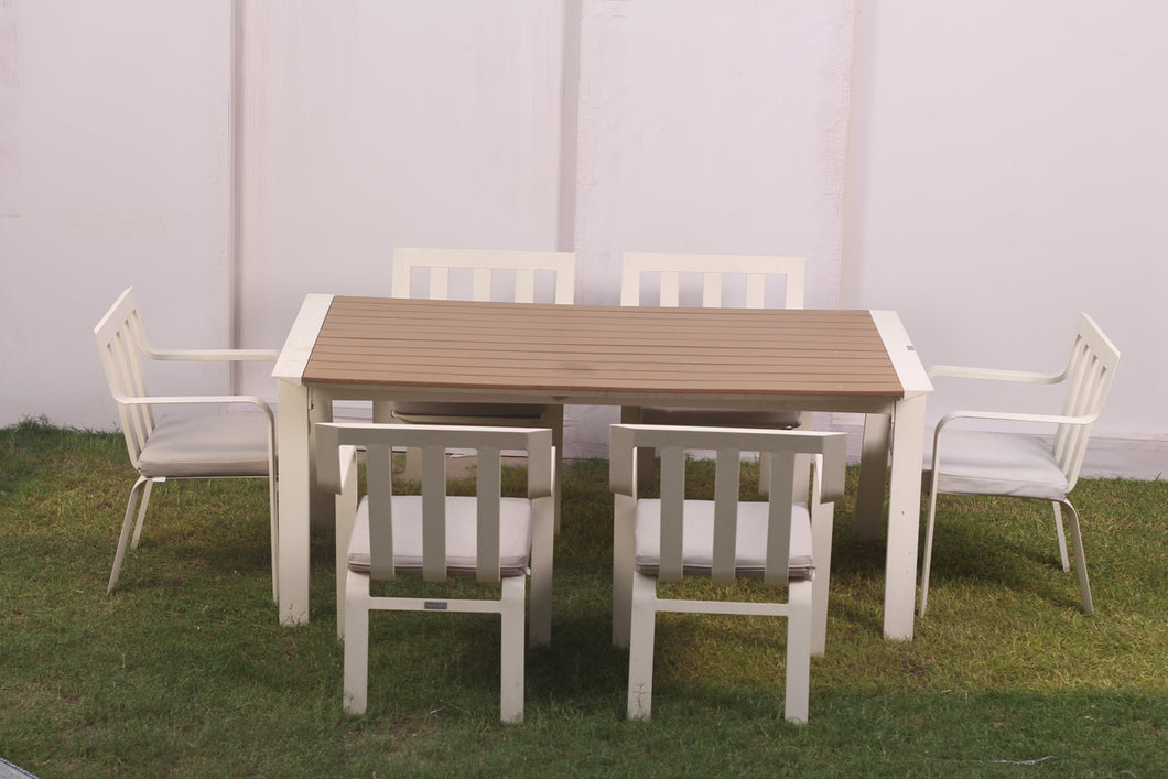 Set of 6 White & brown outdoor Chairs & Table - GS Productions