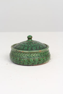 Green Artisan Hand Painted Glazed Ceramic Pot with Lid 10
