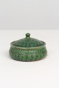 Green Artisan Hand Painted Glazed Ceramic Pot with Lid 10" x 7" - GS Productions