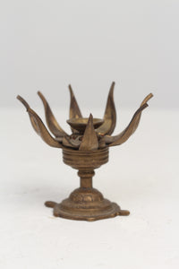 Dull Gold Real Antique Brass Lotus Candle Stand 8" x 12" - GS Productions