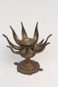 Dull Gold Real Antique Brass Lotus Candle Stand 8" x 12" - GS Productions