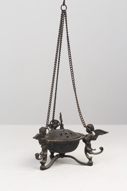 Black Original Antique Brass Hanging with Cupids 12