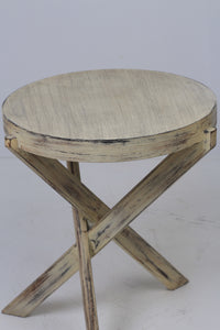 Textured Off-White Cross Legs Round Table 2' x 2.5' - GS Productions