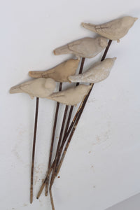 Set of 6 Beige Sparrow Sculpture with Iron Rods for Garden & Plants - GS Productions
