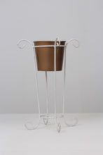 Load image into Gallery viewer, White Wrought Iron Planter Stand with Gold Planter 10&quot; x 28&quot; - GS Productions

