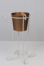 Load image into Gallery viewer, White Wrought Iron Planter Stand with Gold Planter 10&quot; x 28&quot; - GS Productions
