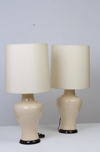 Set of 2 Beige & oOff-white Contemporary/Classic Ceramic Table Lamps 8" x 22" - GS Productions