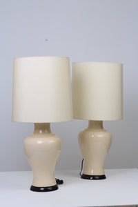 Set of 2 Beige & oOff-white Contemporary/Classic Ceramic Table Lamps 8" x 22" - GS Productions