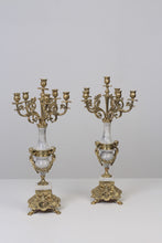 Load image into Gallery viewer, Set of 2 Light Grey Marble &amp; Gold Brass Baroque Candle Stand 9&quot; x 22&quot; - GS Productions
