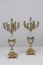 Load image into Gallery viewer, Set of 2 Light Grey Marble &amp; Gold Brass Baroque Candle Stand 9&quot; x 22&quot; - GS Productions
