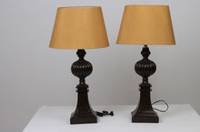 Load image into Gallery viewer, Set of 2 Camel &amp; Dark Brown Wooden Table Lamps 8&quot; x 22&quot; - GS Productions
