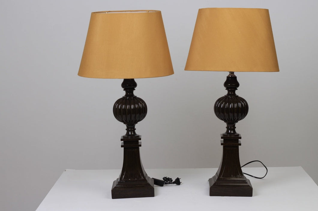 Set of 2 Camel & Dark Brown Wooden Table Lamps 8