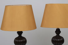 Load image into Gallery viewer, Set of 2 Camel &amp; Dark Brown Wooden Table Lamps 8&quot; x 22&quot; - GS Productions
