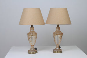 Set of 2 Beige & Champaign Glass Table Lamps  6" x 24" - GS Productions