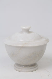 White Marble Hand Crafted Pot with Lid 9" x 9" - GS Productions