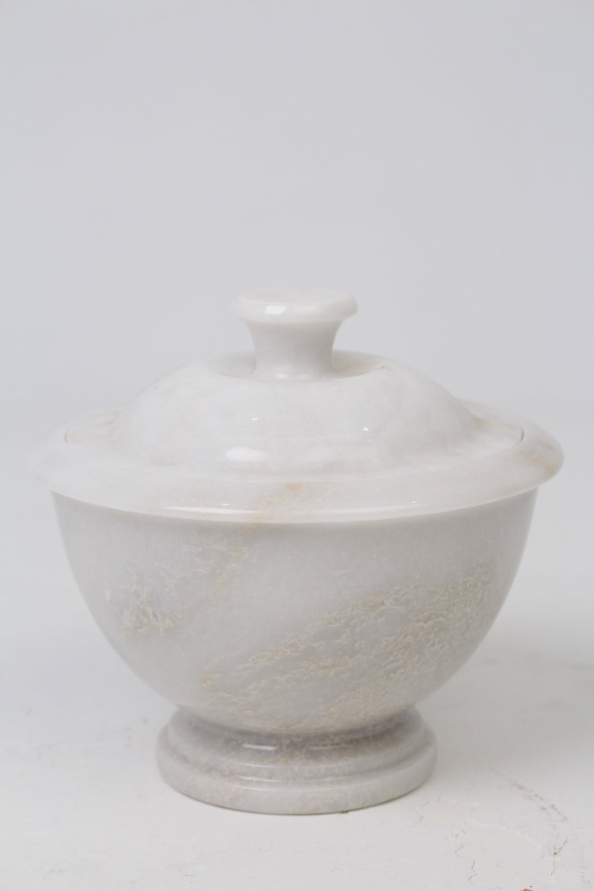 White Marble Hand Crafted Pot with Lid 9