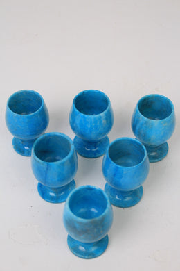 Set of 6 Blue Marble Hand Crafted Small Goblet Glasses/Candle Holder 4