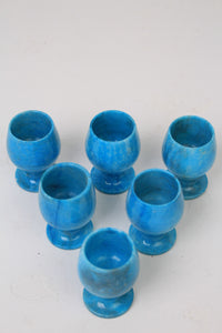 Set of 6 Blue Marble Hand Crafted Small Goblet Glasses/Candle Holder 4" x 7" - GS Productions