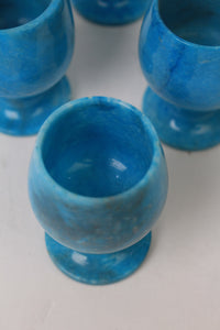 Set of 6 Blue Marble Hand Crafted Small Goblet Glasses/Candle Holder 4" x 7" - GS Productions