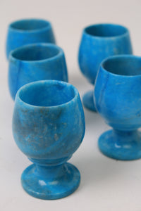 Set of 6 Blue Marble Hand Crafted Small Goblet Glasses/Candle Holder 4" x 7" - GS Productions