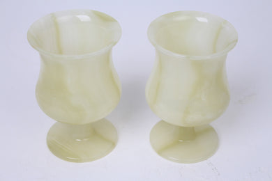Set of 2 Off-White & Greenish Marble Hand Crafted Goblet Glasses 6