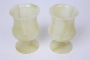 Set of 2 Off-White & Greenish Marble Hand Crafted Goblet Glasses 6" x 10" - GS Productions