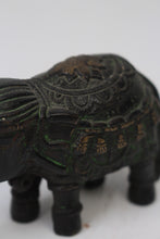Load image into Gallery viewer, Dark Antique Brown &amp; Green Hand Crafted Decorative Elephant in Metal - GS Productions
