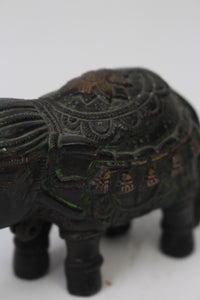 Dark Antique Brown & Green Hand Crafted Decorative Elephant in Metal - GS Productions