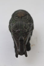 Load image into Gallery viewer, Dark Antique Brown &amp; Green Hand Crafted Decorative Elephant in Metal - GS Productions
