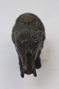 Dark Antique Brown & Green Hand Crafted Decorative Elephant in Metal - GS Productions