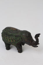Load image into Gallery viewer, Dark Antique Brown &amp; Green Hand Crafted Decorative Elephant in Metal - GS Productions

