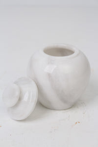 White & Light Grey Marble Pot with Lid 7" x 11" - GS Productions