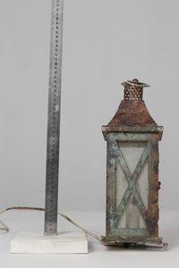 Rusted copper n sea green bulb lantern 12" - GS Productions
