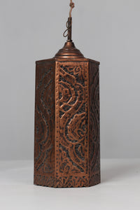 Antique copper carved traditional hanging light 14" - GS Productions