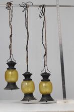 Load image into Gallery viewer, Set of 3 Yellow &amp; Black moroccan hanging bulb lanterns - GS Productions
