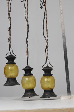 Set of 3 Yellow & Black moroccan hanging bulb lanterns - GS Productions