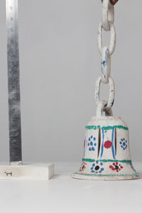 White & Blue hand painted clay bell hanging shade  6" x 15" - GS Productions