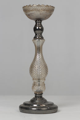 Dull gold n champagne metal n glass traditional candle stand - GS Productions