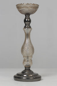 Dull gold n champagne metal n glass traditional candle stand - GS Productions