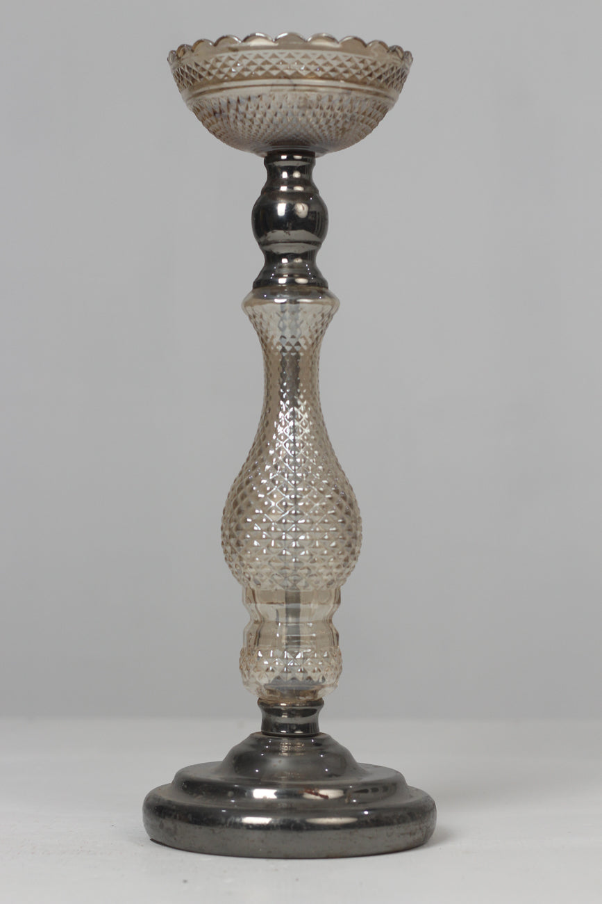 Dull gold n champagne metal n glass traditional candle stand - GS Productions