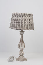 Load image into Gallery viewer, Set of 2 Weathered white Wooden Table Lamps with Cane Weaved Shades - GS Productions
