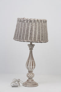 Set of 2 Weathered white Wooden Table Lamps with Cane Weaved Shades - GS Productions