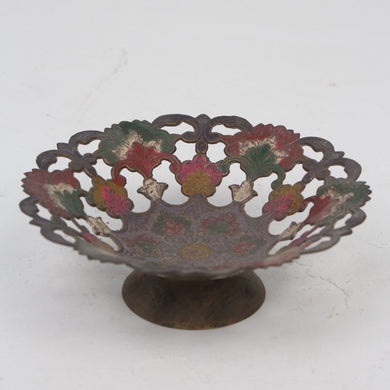 Dull Gold & Multi Coloured Carved Traditional Metal Plate - GS Productions